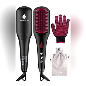 Miro Pure Ceramic Hair Straightener Brush 2-in-1 Ionic Straightening Brush